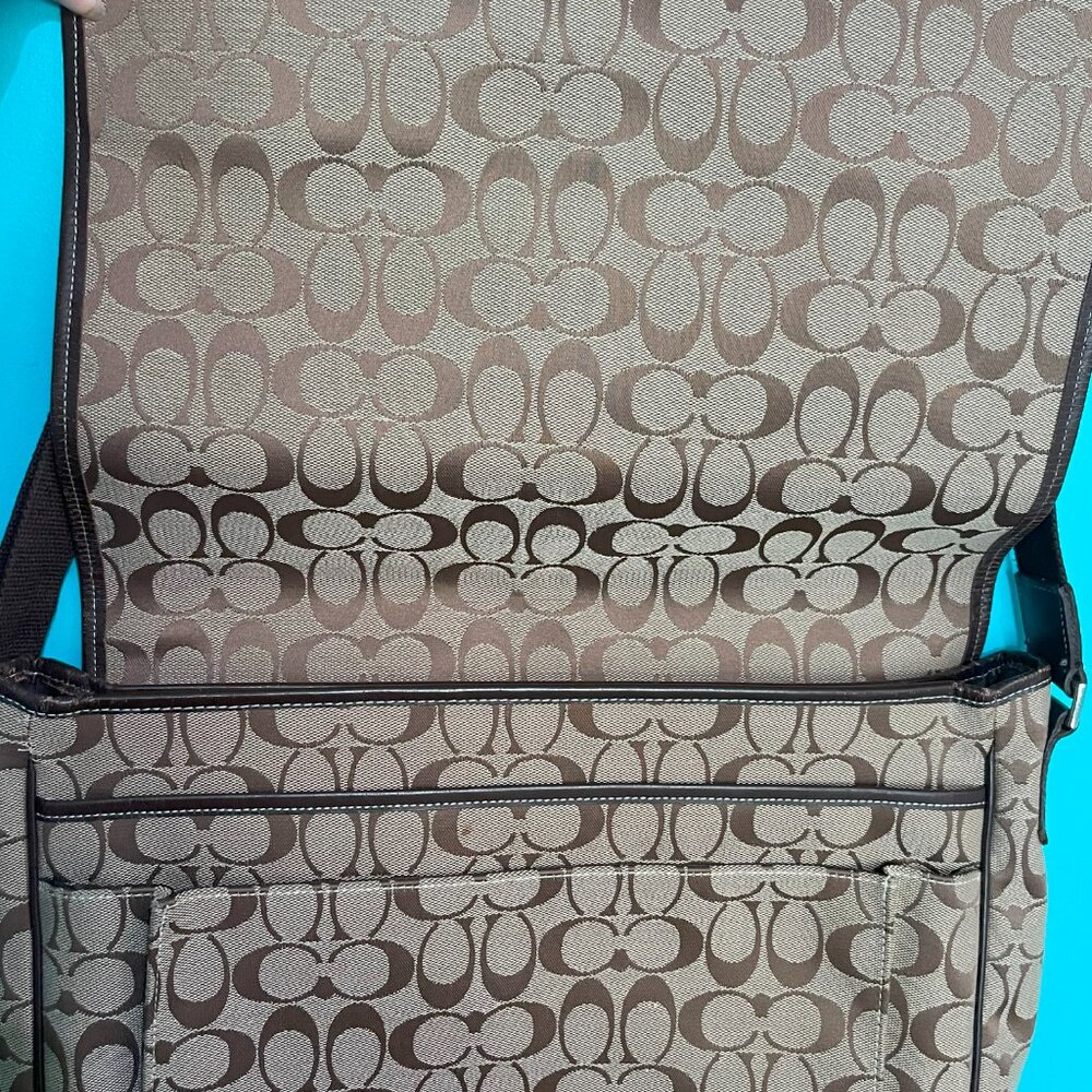 Coach Brown Signature Canvas Laptop Crossbody with Dark Brown Trim - Picture 4 of 5